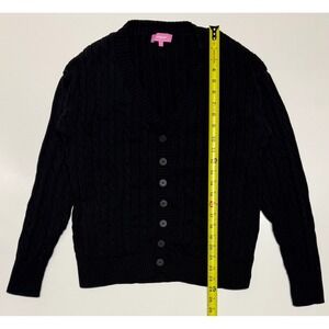 Edikted Black Cable Knit Cardigan V-Neck Button Front‎ Cotton Sweater Womens XS